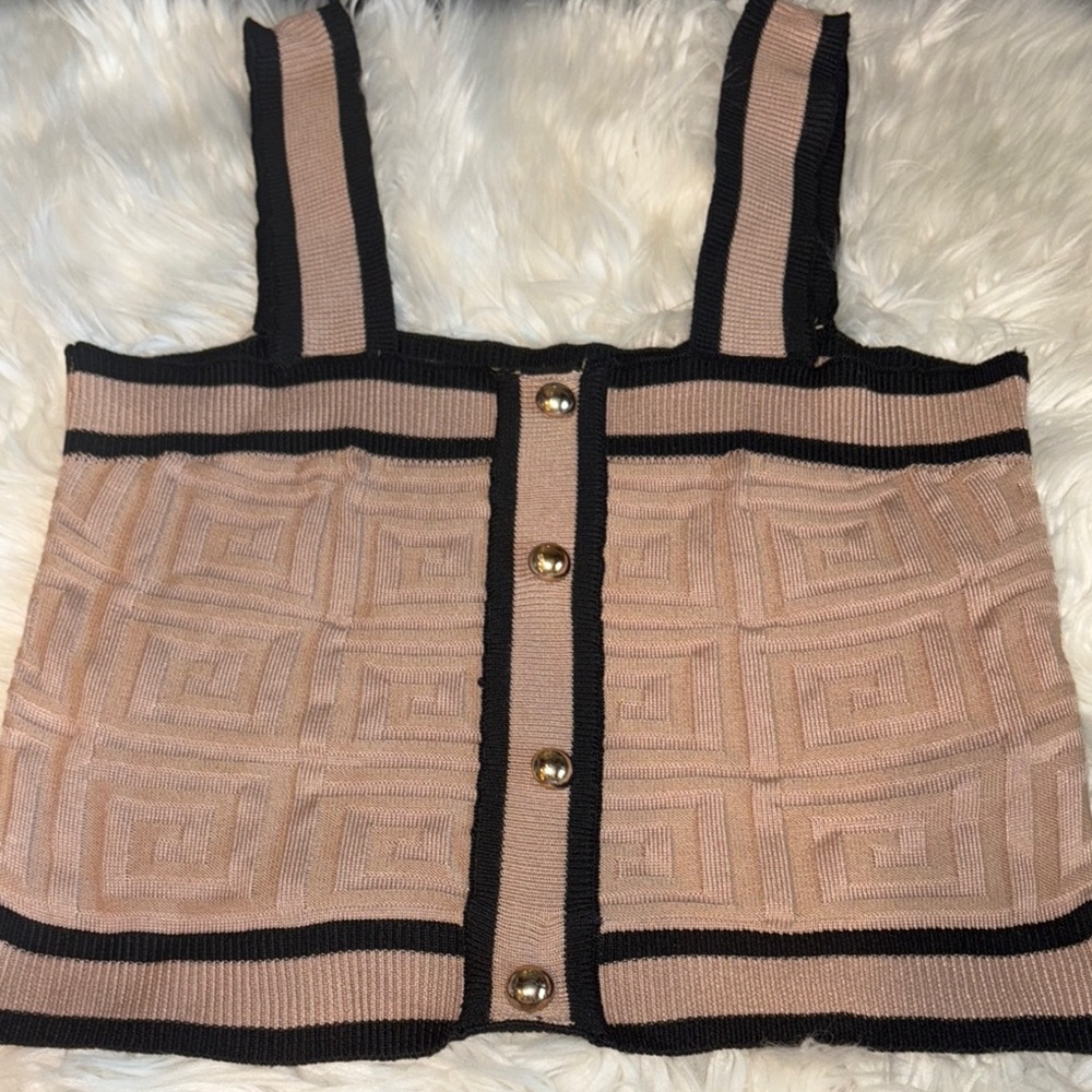 Tan and Black Ribbed Crop Tank Top